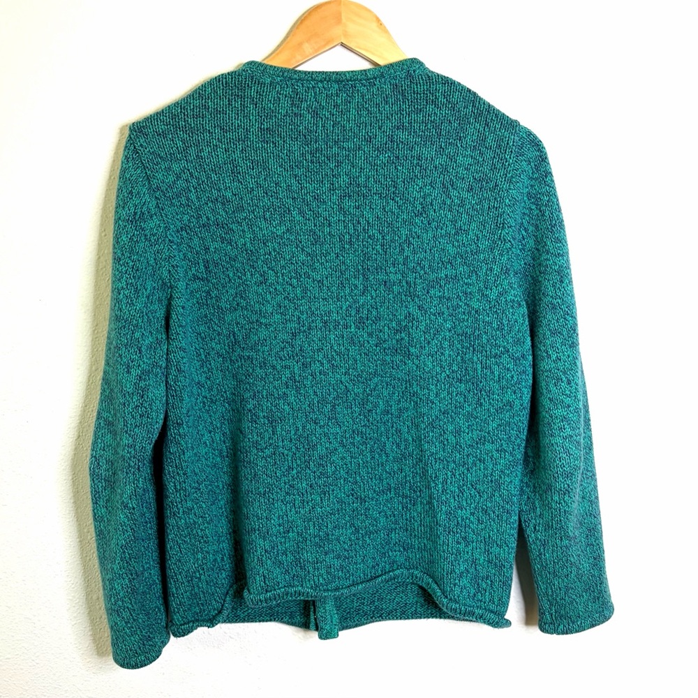 L.L. Bean 100% cotton vintage 90s Teal blue Crewneck Button Cardigan sweater L - Picture 5 of 6